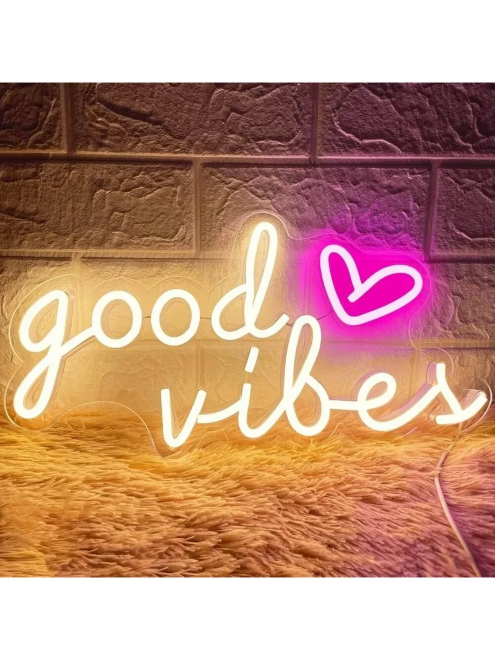 Good Vibes Neon Wall Sign - 16x8in USB LED Light for Bedroom, Party, Home Decor